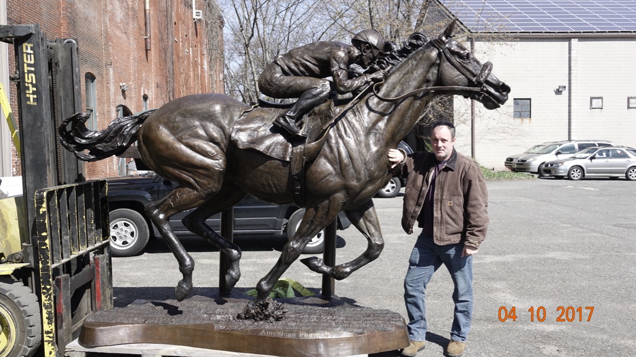 American Pharoah, 2017. Full-size bronze of 2015 Triple Crown-winning thoroughbred horse