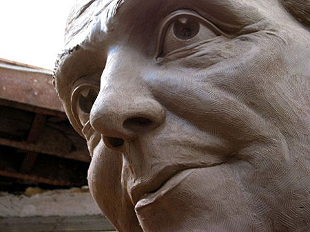 Closeup of clay original of 'Keys To Community,' a bronze sculpture of Ben Franklin for downtown Philadelphia